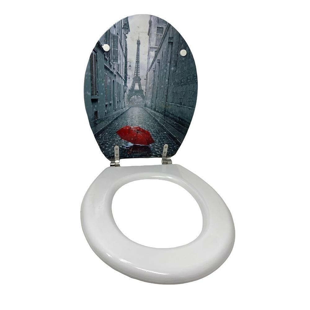 COPRIWATER UNIVERSALE LEGNO MDF TAVOLETTA BAGNO WC STAMPA PARIGI OMBRELLO 52966A - 4