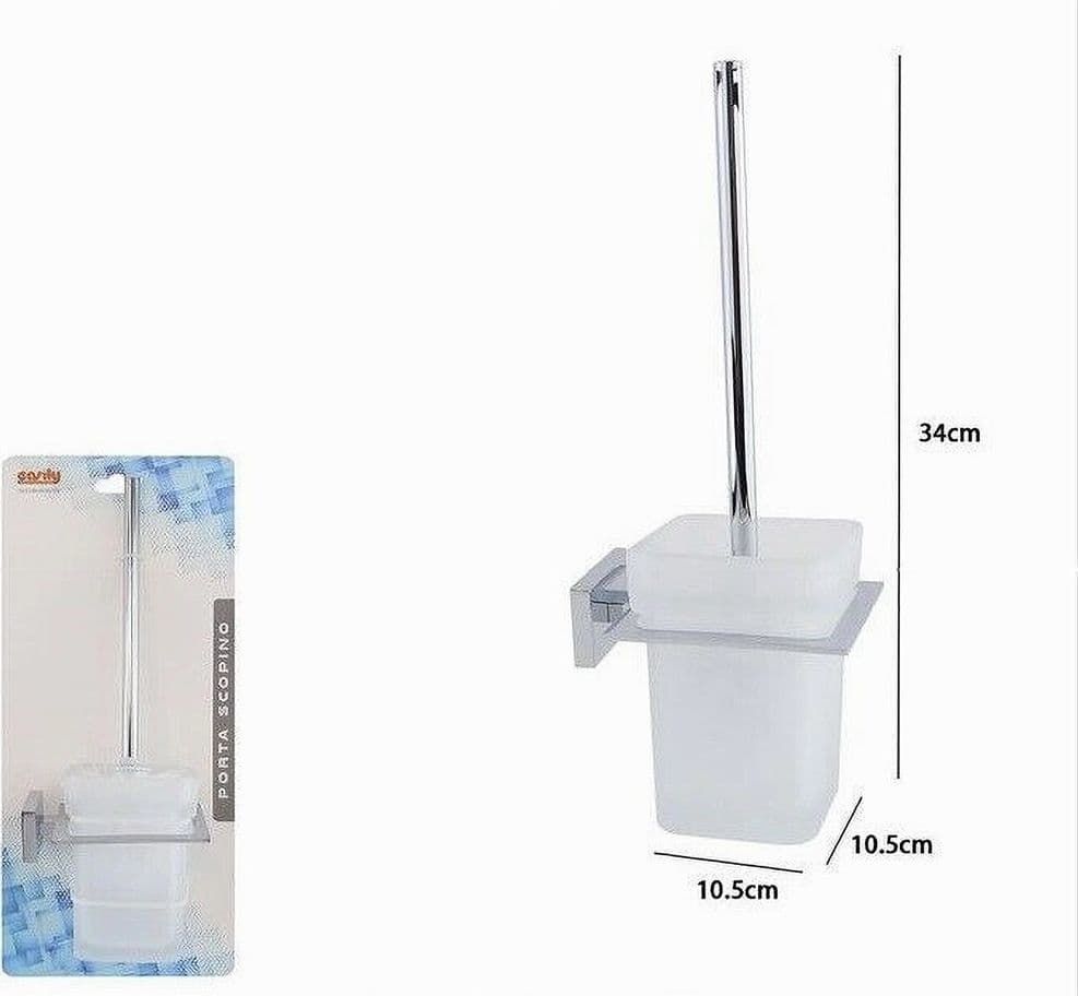 PORTA SCOPINO WC SCOPETTINO COMPLETO VETRO SATINATO FISSAGGIO PARETE BAGNO CUBO 87220 - 5