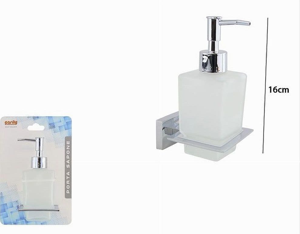 DISPENSER SAPONE CUBICO DA MURO IN ACCIAIO VETRO SATINATO 16CM ARREDO BAGNO 87215 - 4