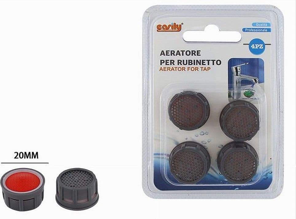 SET 4 PEZZI AERATORE PER RUBINETTO BAGNO CUCINA M24 20MM FILTRO ACCESSORI 87993 - 2