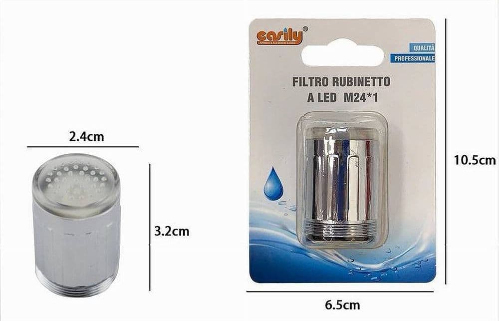 FILTRO RUBINETTO A LED M24*1 AERATORE ROMPIGETTO PER LAVELLO CUCINA BAGNO 69175 - 2