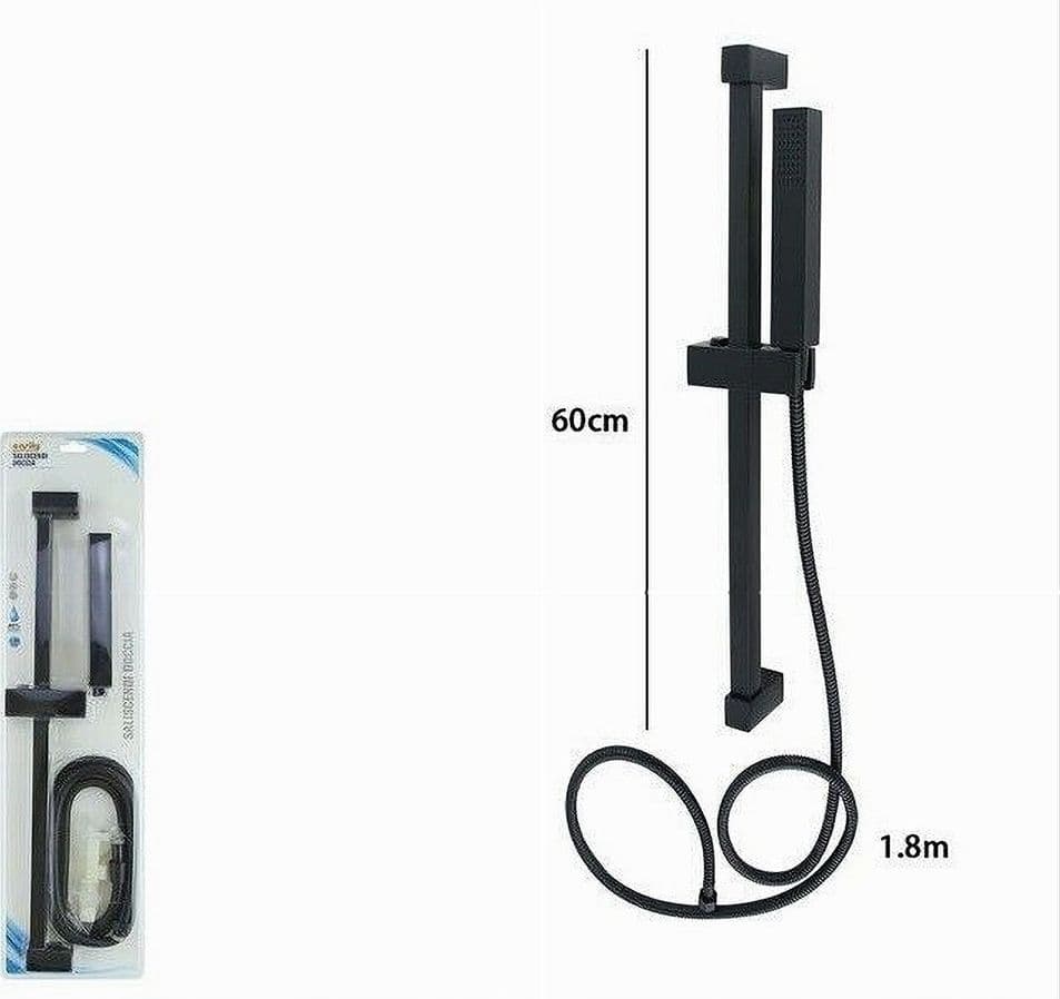 SALISCENDI 60CM DOCCIA NERO CON DOCCINO SOFFIONE QUADRATO BAGNO 87495 TUBO 180CM - 6