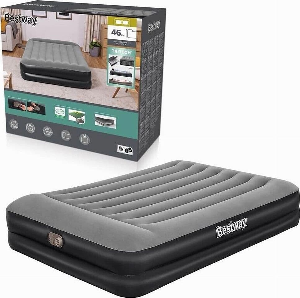 MATERASSO FLOCCATO MATRIMONIALE AIRBED NERO/GRIGIO GONFIABILE POMPA INTEGRATA 67403 - 2