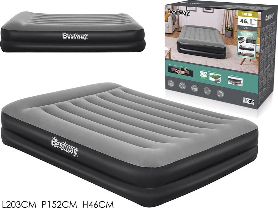 MATERASSO FLOCCATO MATRIMONIALE AIRBED NERO/GRIGIO GONFIABILE POMPA INTEGRATA 67403 - 3