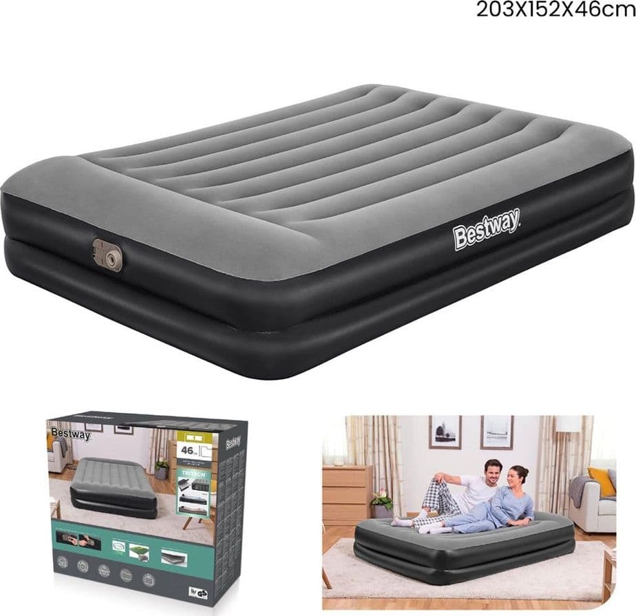 MATERASSO FLOCCATO MATRIMONIALE AIRBED NERO/GRIGIO GONFIABILE POMPA INTEGRATA 67403 - 4