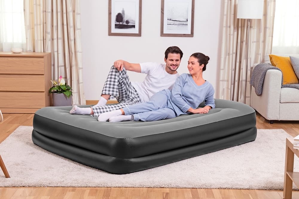 MATERASSO FLOCCATO MATRIMONIALE AIRBED NERO/GRIGIO GONFIABILE POMPA INTEGRATA 67403 - 5