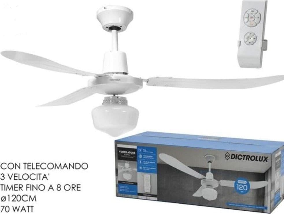 VENTILATORE DA SOFFITTO REVERSIBILE CON LAMPADARIO TELECOMANDO INTEGRATO 70 WATT - 3