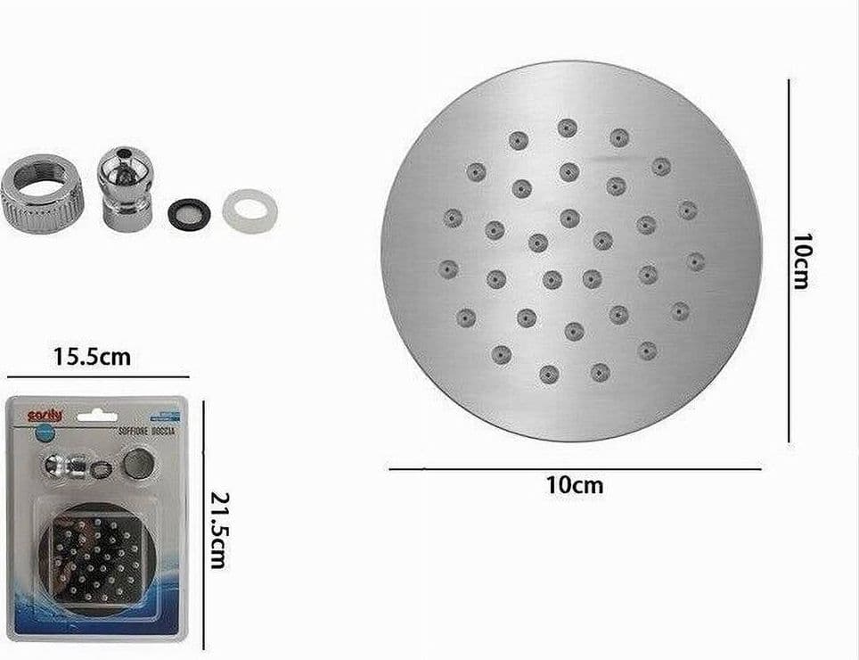SOFFIONE PER DOCCIA UGELLI FORI BAGNO MISCELATORE ROTONDO 10CM CON ATTACCO 69459 - 2