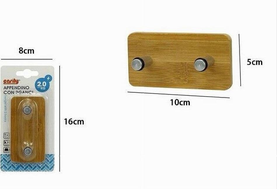 APPENDIABITI APPENDINO PARETE METALLO LEGNO 2 POSTI GANCI GIACCHE VESTITI 79545 - 2