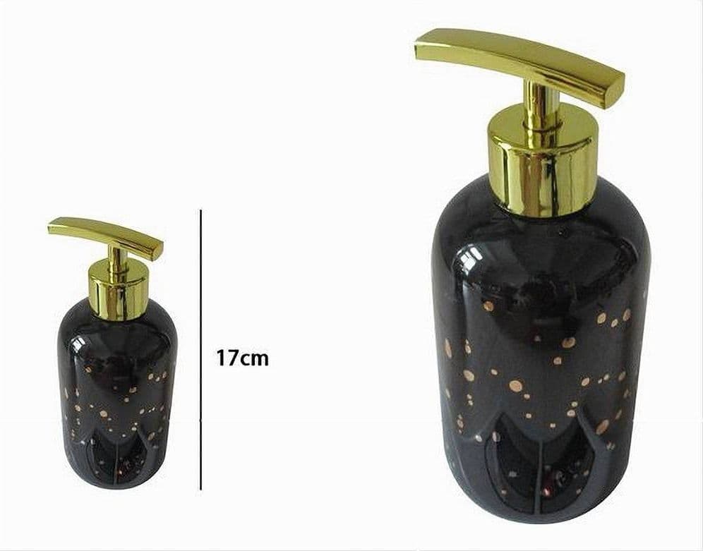 DISPENSER PORTA SAPONE LIQUIDO NERO MACCHIATO DORATO BAGNO MODERNO ARREDO 59926 - 2