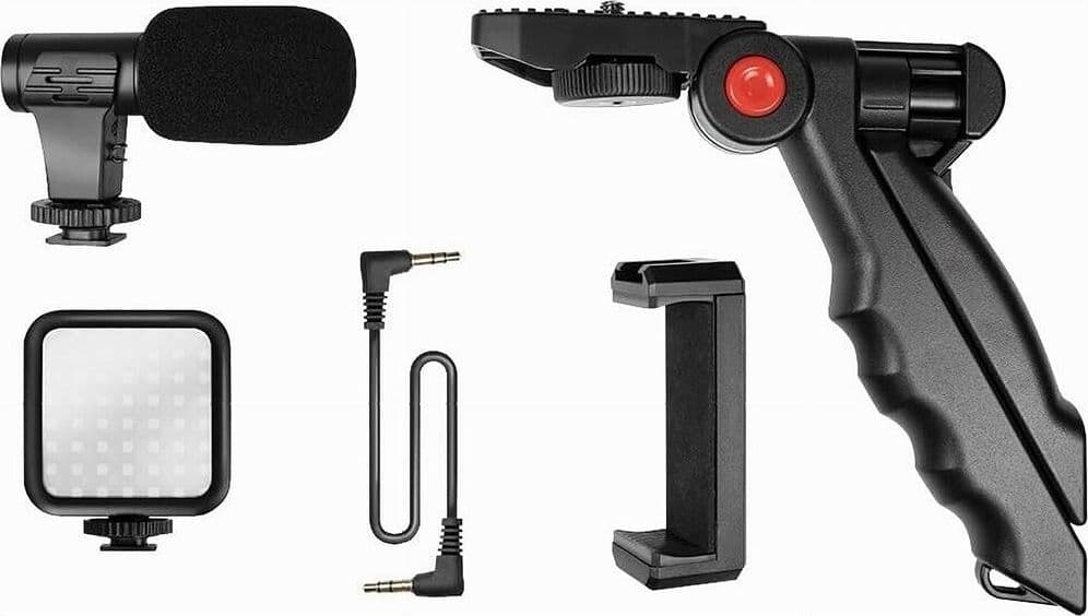 KIT VLOGGER PROFESSIONALE 4IN1 UNIVERSALE PER SMARTPHONE CON MICROFONO LUCE LED - 12