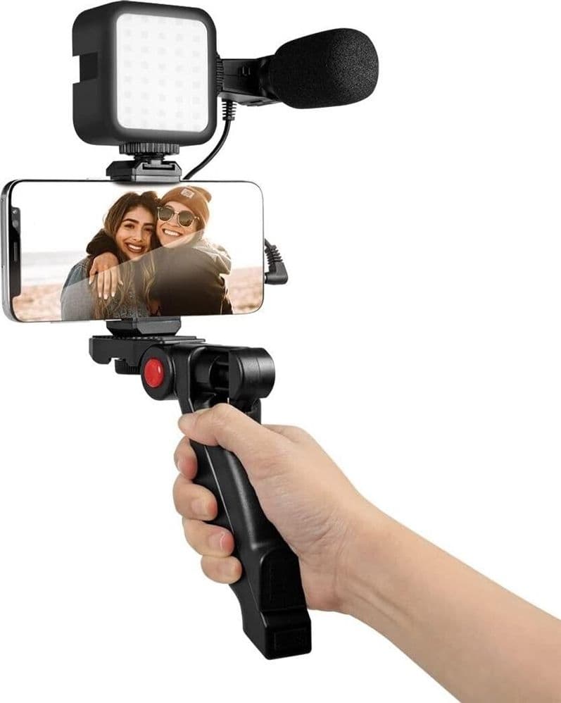 KIT VLOGGER PROFESSIONALE 4IN1 UNIVERSALE PER SMARTPHONE CON MICROFONO LUCE LED - 13