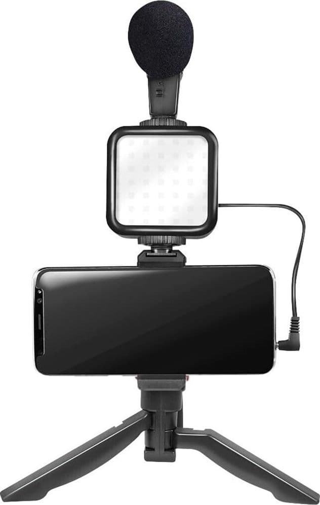 KIT VLOGGER PROFESSIONALE 4IN1 UNIVERSALE PER SMARTPHONE CON MICROFONO LUCE LED - 14