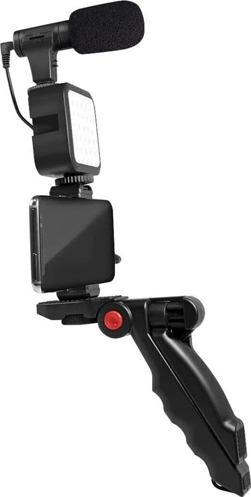 KIT VLOGGER PROFESSIONALE 4IN1 UNIVERSALE PER SMARTPHONE CON MICROFONO LUCE LED - 15