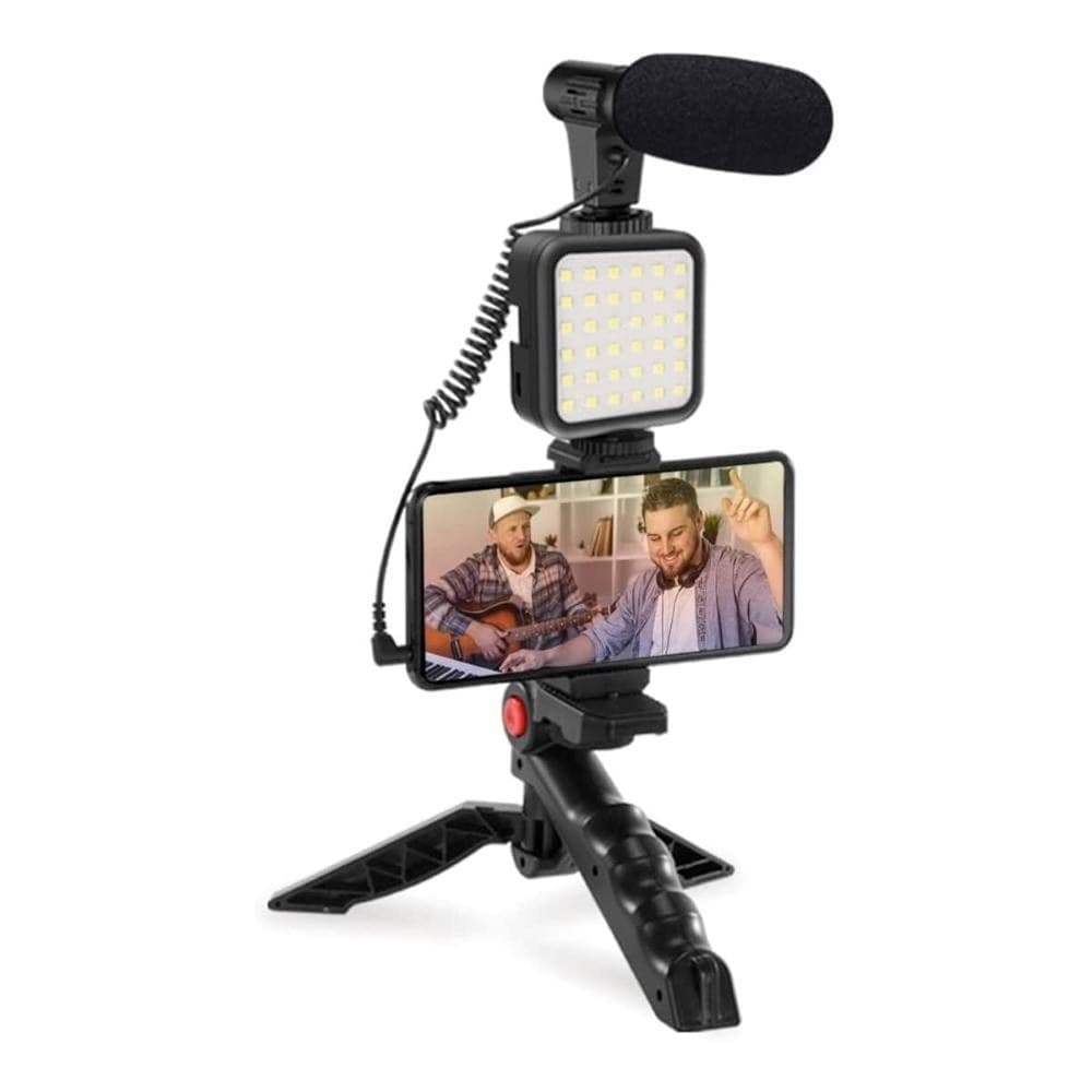 KIT VLOGGER PROFESSIONALE 4IN1 UNIVERSALE PER SMARTPHONE CON MICROFONO LUCE LED - 17