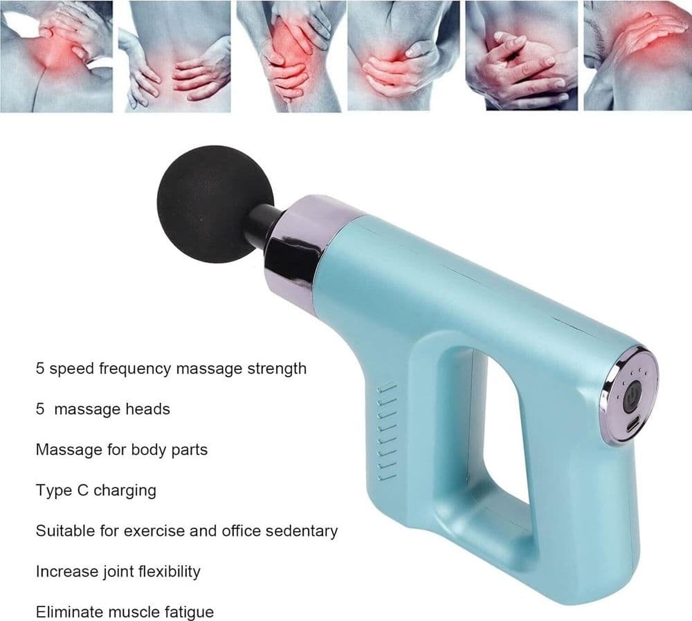 PISTOLA MASSAGGIANTE PROFESSIONALE 4 TESTINE 5 VELOCITÀ FASCIAL GUN RICARICABILE - 14