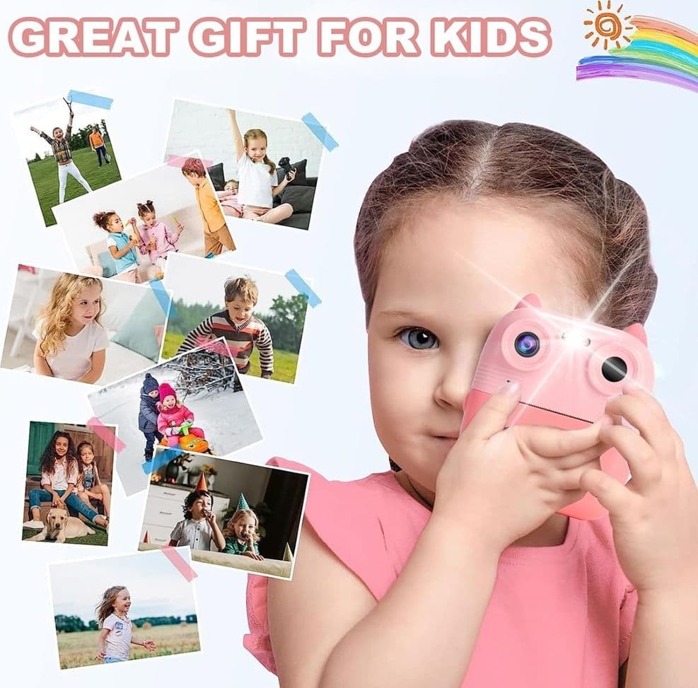 FOTOCAMERA ISTANTANEA BAMBINI DIGITALE HD 1080P 4 ROTOLI SCHEDA SD DOPPIA LENTE - 8
