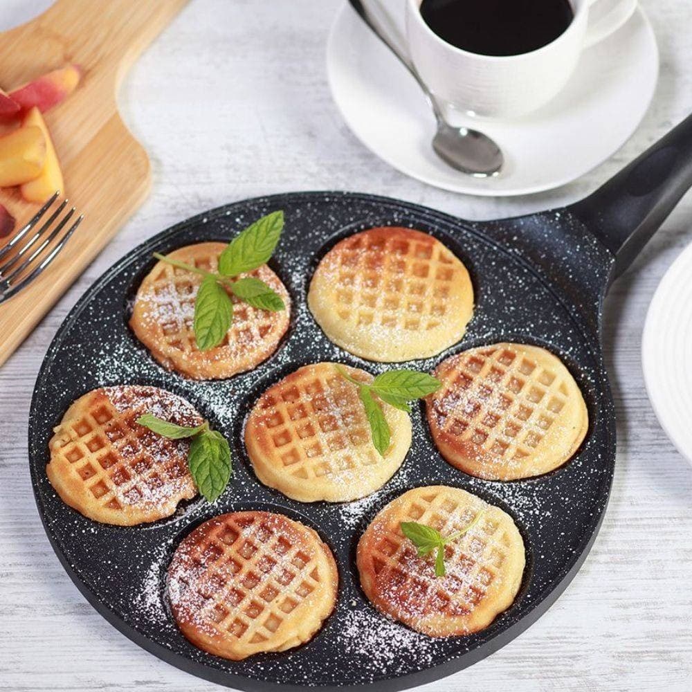 PADELLA ANTIADERENTE PER WAFFLE A 7 CIALDE ROTONDE ACCESSORI PER CUCINARE CASA - 2