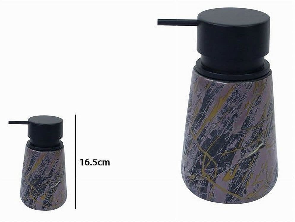 DISPENSER PORTA SAPONE LIQUIDO ARREDO BAGNO EFFETTO MARMORIZZATO NERO ORO 59891 - 2