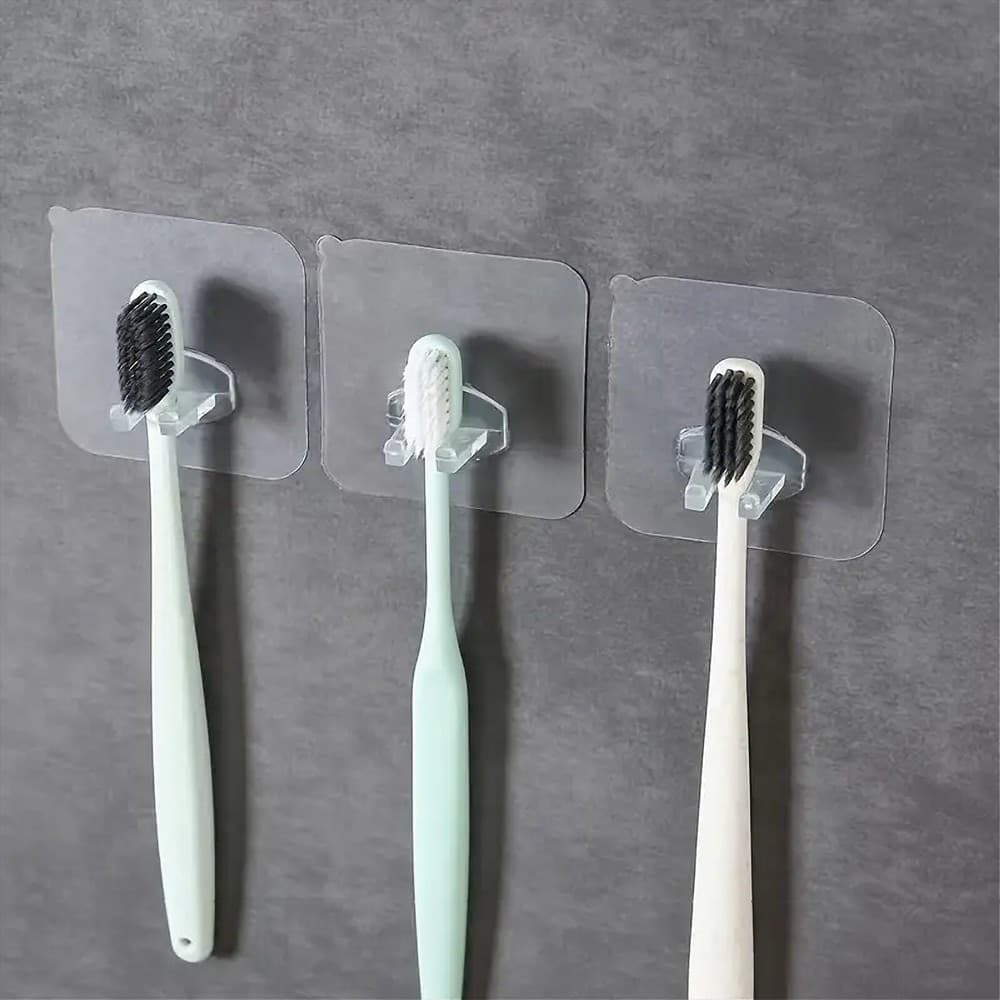 PORTA SPAZZOLINO DA DENTI GANCIO AUTOADESIVO TRASPARENTE DA PARETE BAGNO 87751 - 5
