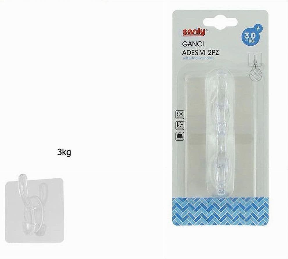SET 2PZ GANCI ADESIVI APPENDINO DOPPIO A MURO BAGNO CUCINA CASA TRASPARENTE 87755 - 2