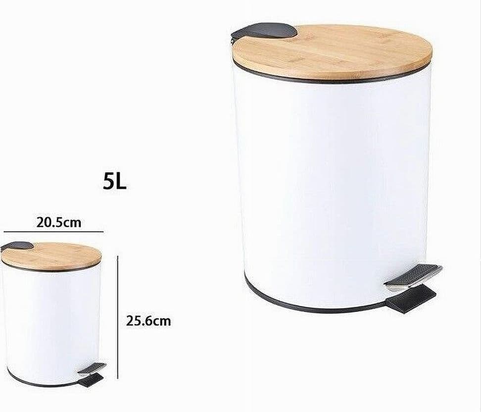 PATTUMIERA ACCIAIO A PEDALE 5 LITRI BIDONE CESTINO SPAZZATURA BIANCO LEGNO 87456 - 2