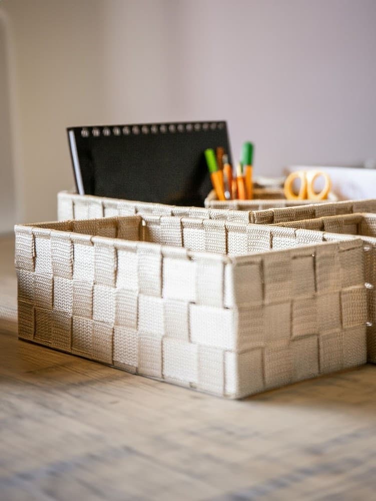 SET 6 PZ SCATOLA IN TESSUTO ORGANIZER ARMADIO SCAFFALI PORTA OGGETTI BEIGE 79069 - 3