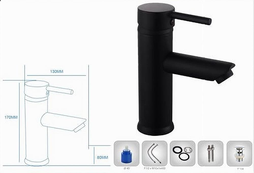 RUBINETTO BAGNO MODERNO NERO OPACO MISCELATORE ORIENTABILE LAVABO CANNA BASSA 87391 - 6