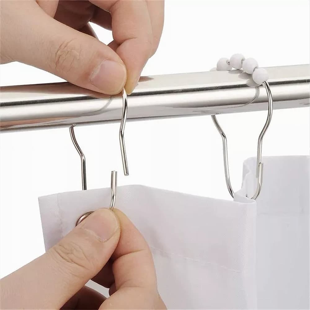 SET 12 PZ ANELLI GANCIO TENDA DOCCIA METALLO CON PERLINE BAGNO BOX DOCCIA 59778 - 4