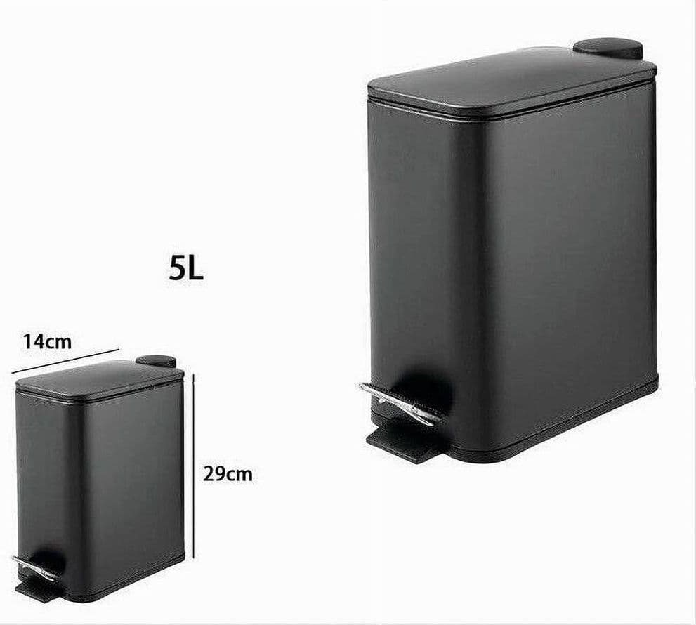 PATTUMIERA IN ACCIAIO PEDALE 5LT BIDONE CESTINO SPAZZATURA RETTANGOLO NERO 87448 - 2