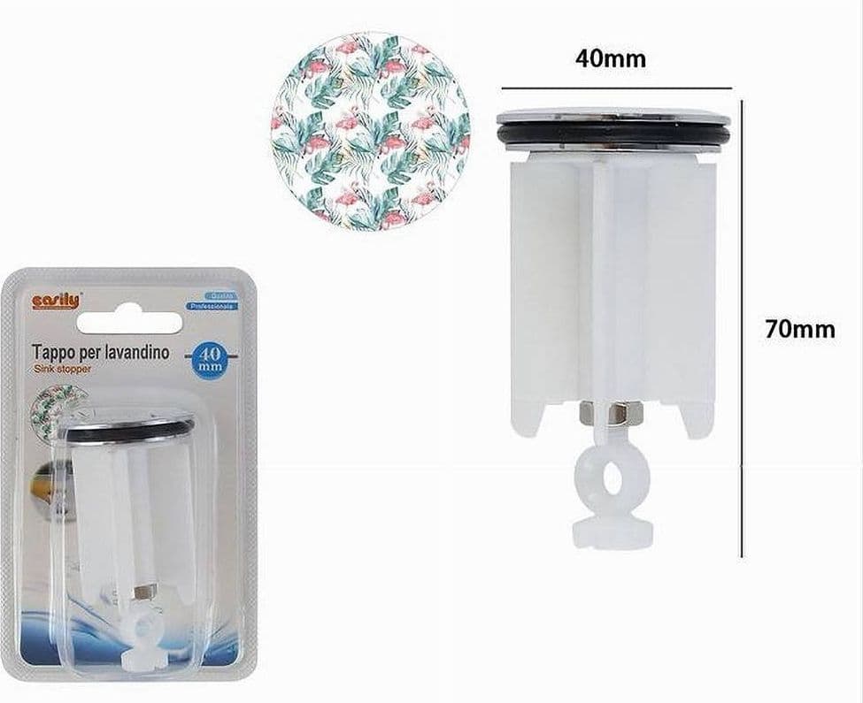 TAPPO LAVANDINO BAGNO LAVABO BIDET UNIVERSALE 40MM CON MOTIVO FENICOTTERI 87273 - 2