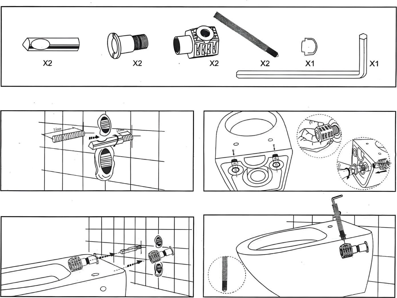 Kit di fissaggio completo a Scomparsa per Sanitari Sospesi con accesso dal Basso - 5