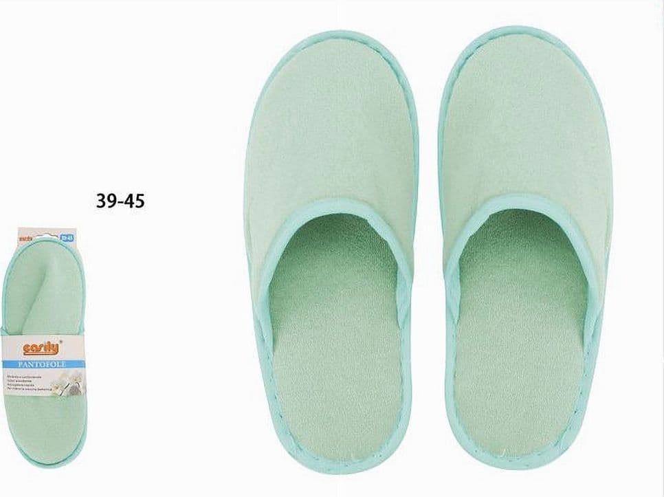 COPPIA PANTOFOLE CIABATTE BAGNO CHIUSE TESSUTO VERDE TAGLIA 39-45 STANZA 79692 - 2