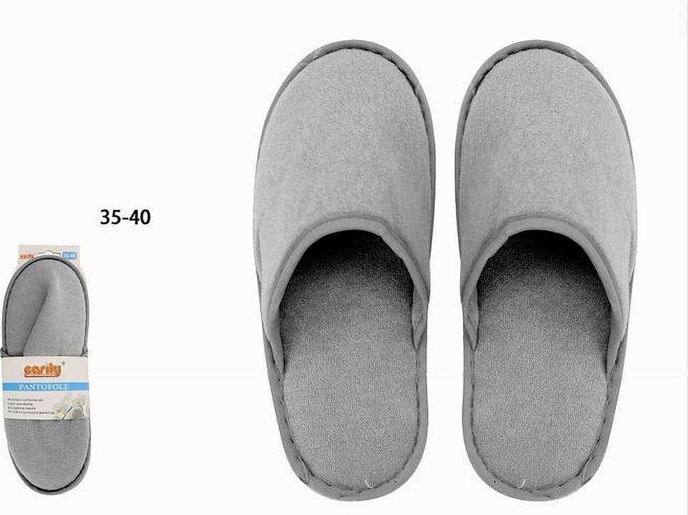 COPPIA PANTOFOLE CIABATTE BAGNO CHIUSE TESSUTO GRIGIO TAGLIA 35-40 STANZA 79689 - 2