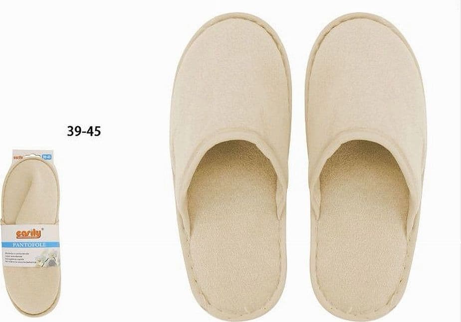 COPPIA PANTOFOLE CIABATTE BAGNO CHIUSE TESSUTO BEIGE TAGLIA 39-45 STANZA 79693 - 2