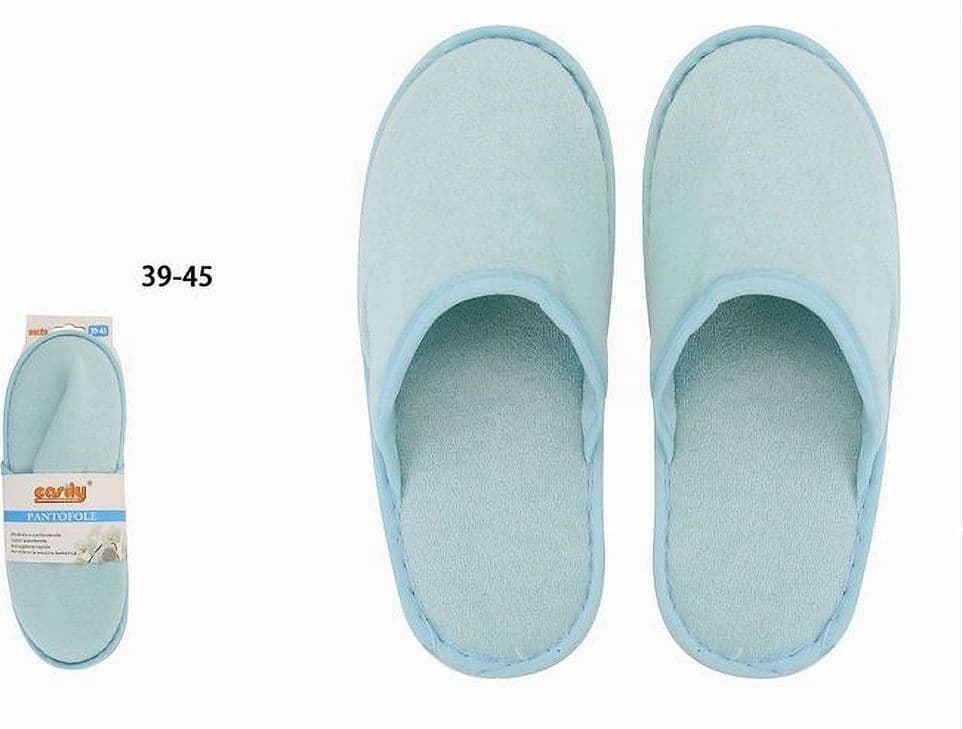 COPPIA PANTOFOLE CIABATTE BAGNO CHIUSE TESSUTO AZZURRO TAGLIA 39-45 STANZA 79694 - 2