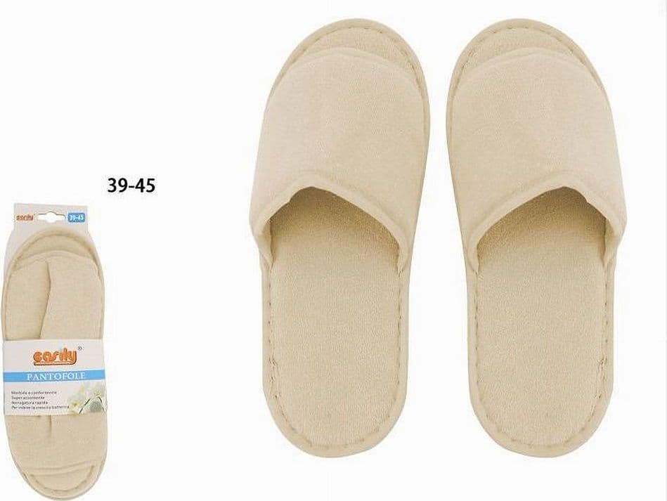 COPPIA PANTOFOLE CIABATTE BAGNO IN TESSUTO BEIGE TAGLIA 39-45 STANZA HOTEL 79681 - 2