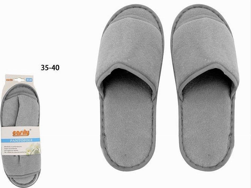 COPPIA PANTOFOLE CIABATTE BAGNO TESSUTO GRIGIO TAGLIA 35-40 STANZA HOTEL 79677 - 2