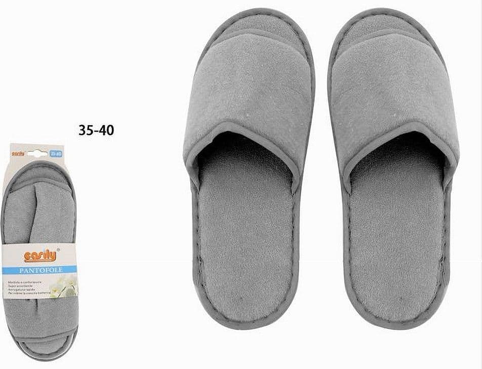 COPPIA PANTOFOLE CIABATTE BAGNO TESSUTO GRIGIO TAGLIA 35-40 STANZA HOTEL 79677 - 2