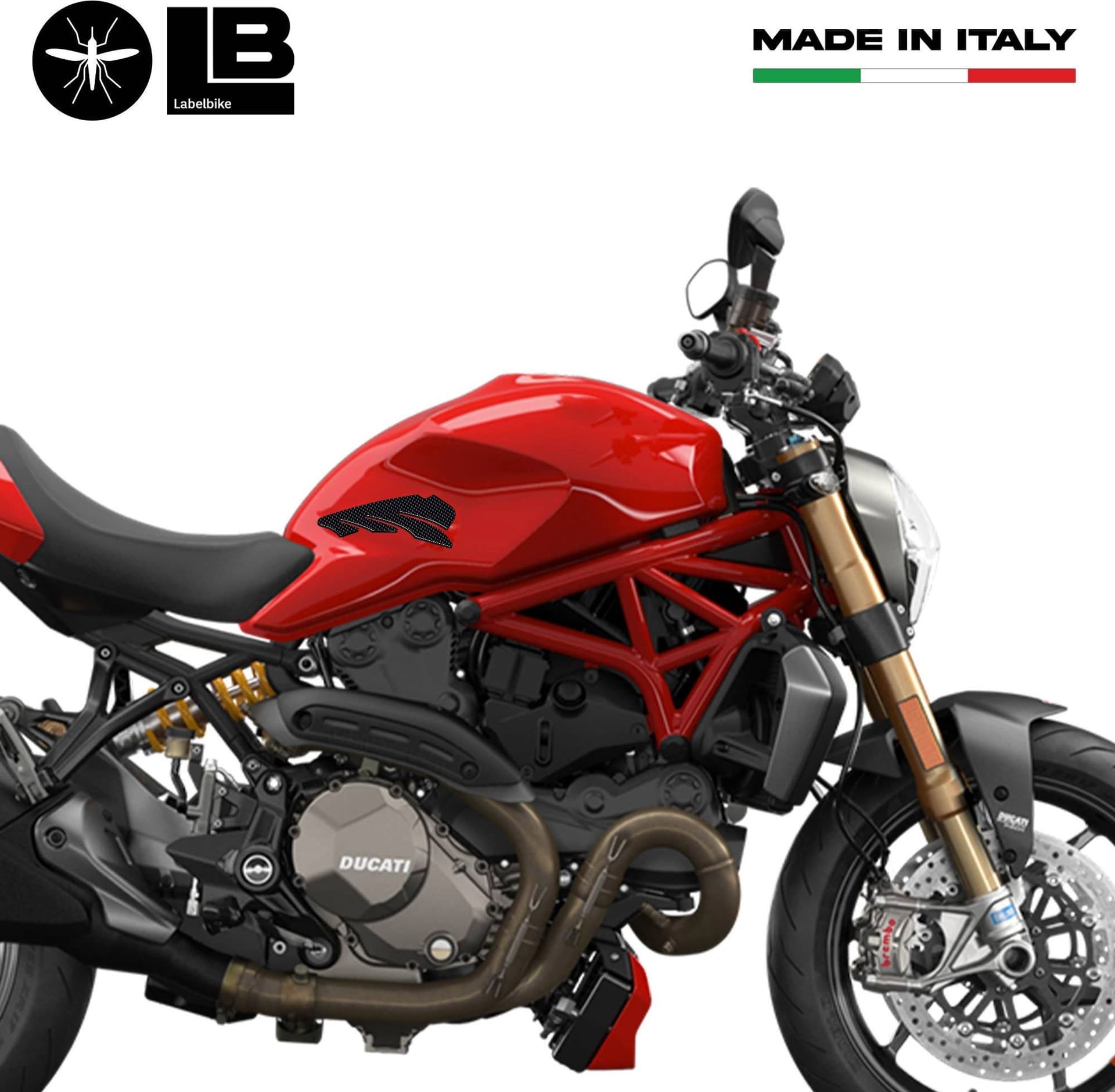 2 ESCLUSIVI ADESIVI 3D in RESINA PROTEZIONE LATERALE SERBATOIO CARBONIO per MOTO - 2