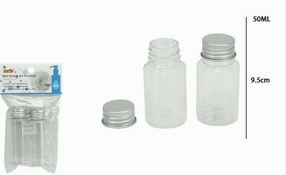 SET 4PZ BOTTIGLIA VIAGGIO CONTENITORI VUOTI RICARICABILI TAPPO A VITE 50ML 79383 - 3