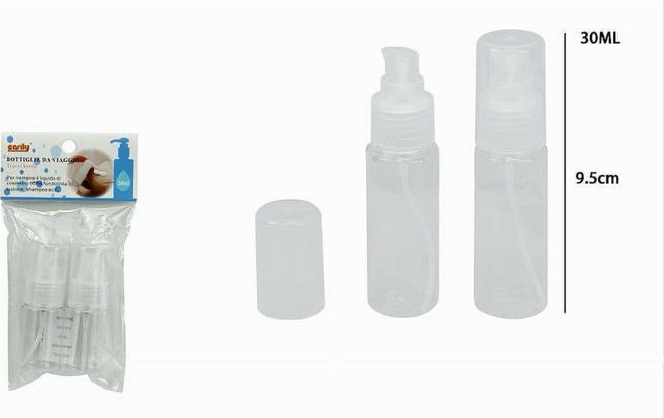 SET 4PZ BOTTIGLIA VIAGGIO VUOTA TRASPARENTE 30ML DISPENSER POMPA PER CREMA 79394 - 4