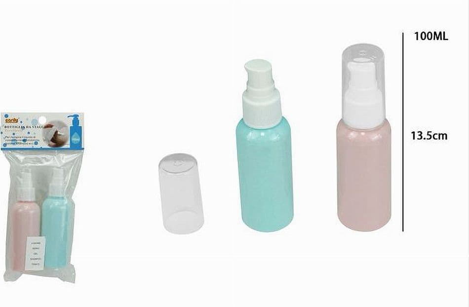 SET 4PZ BOTTIGLIA VIAGGI VUOTA 100ML DISPENSER A POMPA PER CREMA COSMETICI 79381 - 4