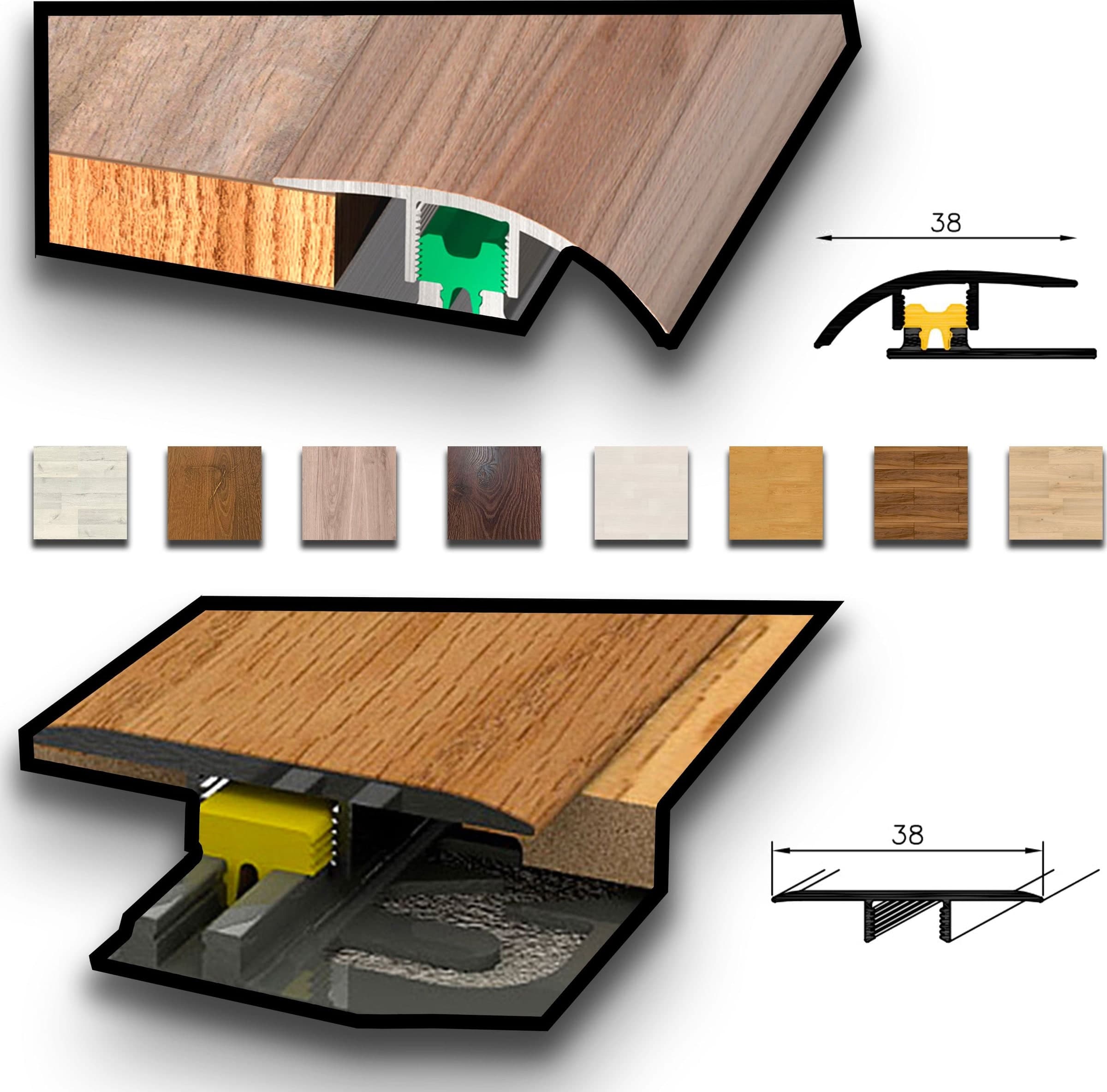 Barra da 90cm di PROFILO GIUNTO in Alluminio Gamma Laminati - Piatto o a discesa (base+coperchio)