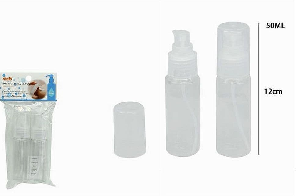 SET 4PZ BOTTIGLIA VIAGGIO VUOTA TRASPARENTE 50ML DISPENSER POMPA PER CREMA 79395 - 4