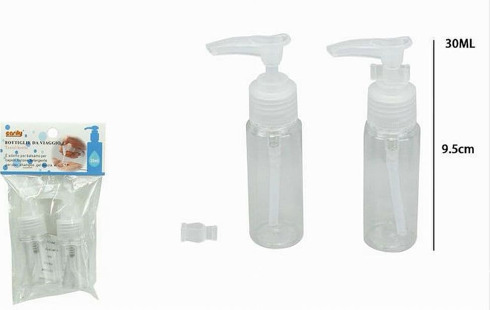 SET 4PZ BOTTIGLIA DA VIAGGI VUOTA TRASPARENTE 30ML DISPENSER CON EROGATORE 79388 - 3
