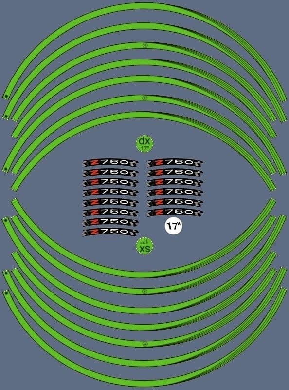 KIT STRISCE ADESIVE VERDI compatibili per CERCHI 17 MOTO KAWASAKI Z750 Adesivi - 2