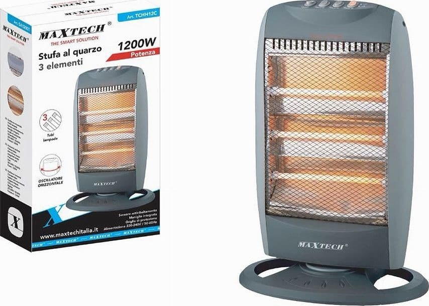 STUFA AL QUARZO CON 3 ELEMENTI OSCILLANTE ANTIRIBALTAMENTO 1200 WATT TCHH12C - 3