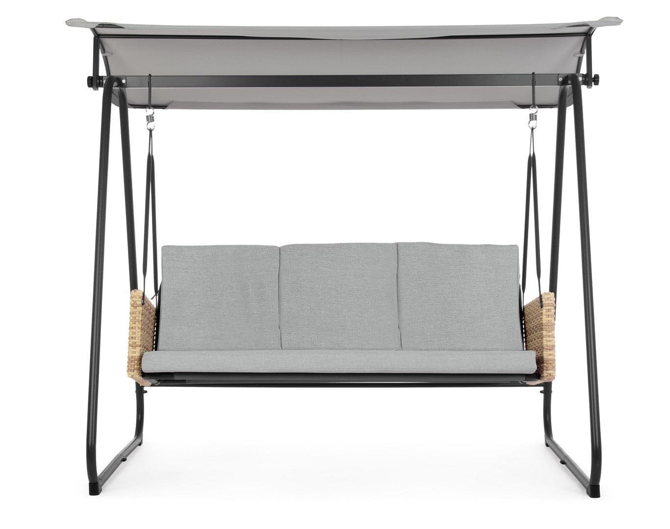 Dondolo 3 posti con cuscini "Easy" struttura in acciaio colore naturale e grigio in Dondoli coperti Decor Space - Altamura, commercioVirtuoso.it