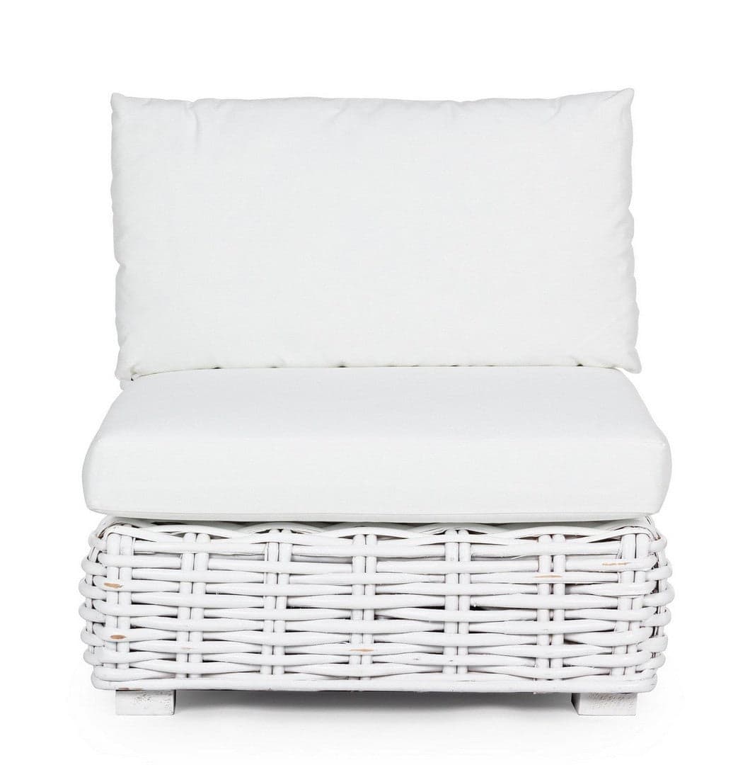 Poltrona "Olivenza" struttura in rattan con cuscino colore bianco da giardino in Poltrone Decor Space - Altamura, commercioVirtuoso.it